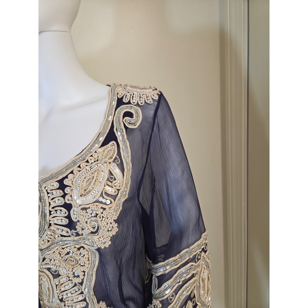 Calypso St. Barth Silk Embroidered Sequin Tunic Navy Blue Boho Coverup Medium - Picture 10 of 14